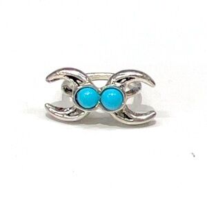 Horns western Vintage Like Faux Turquoise Stone color Silver plated Ring